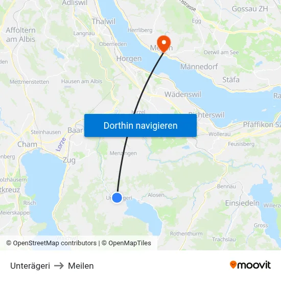 Unterägeri to Meilen map