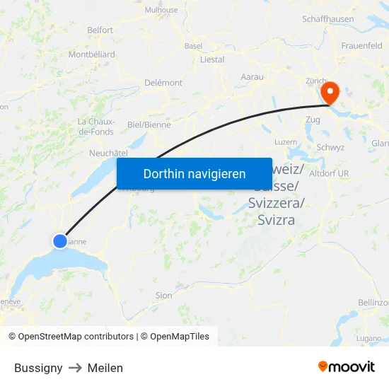 Bussigny to Meilen map