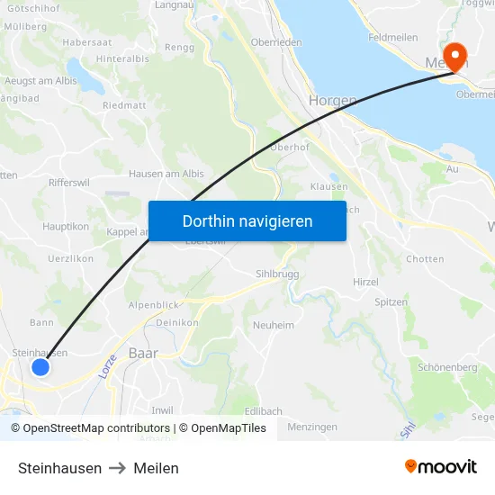 Steinhausen to Meilen map