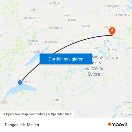 Denges to Meilen map