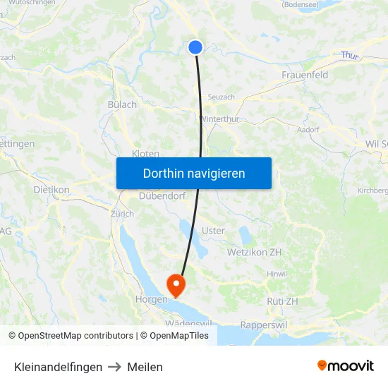 Kleinandelfingen to Meilen map