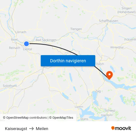 Kaiseraugst to Meilen map