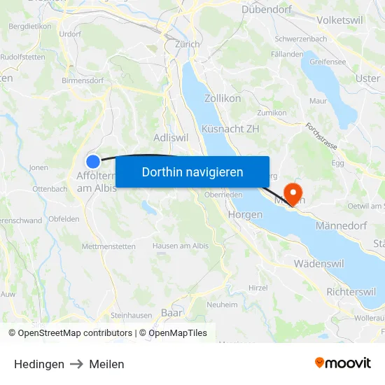 Hedingen to Meilen map