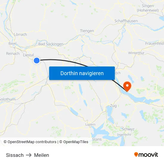 Sissach to Meilen map