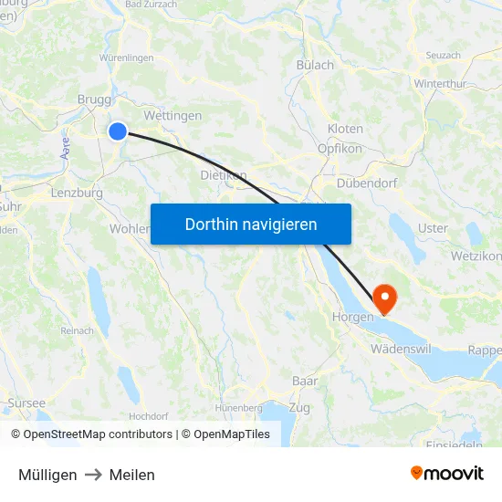Mülligen to Meilen map