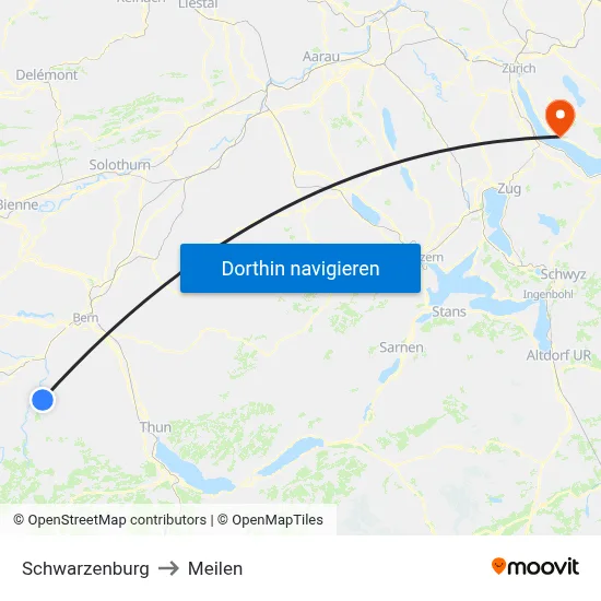 Schwarzenburg to Meilen map