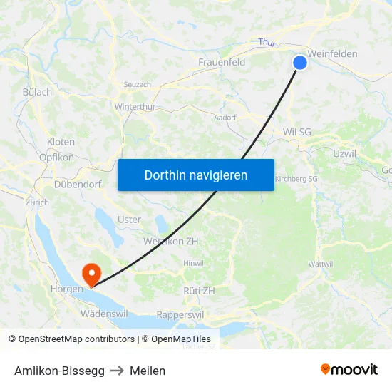 Amlikon-Bissegg to Meilen map