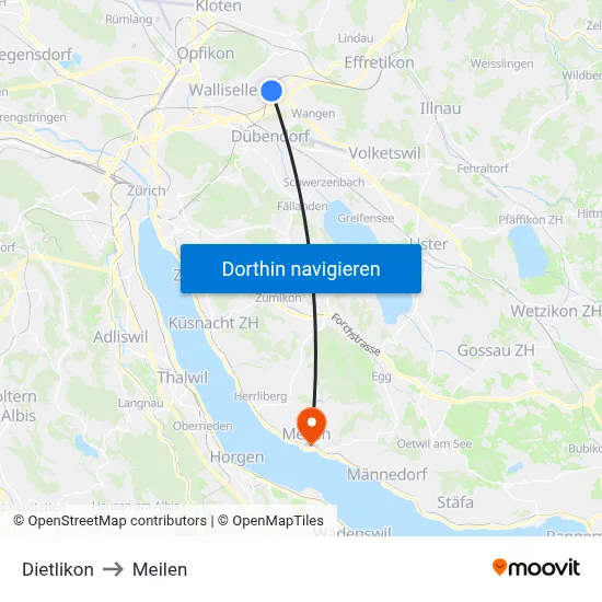 Dietlikon to Meilen map