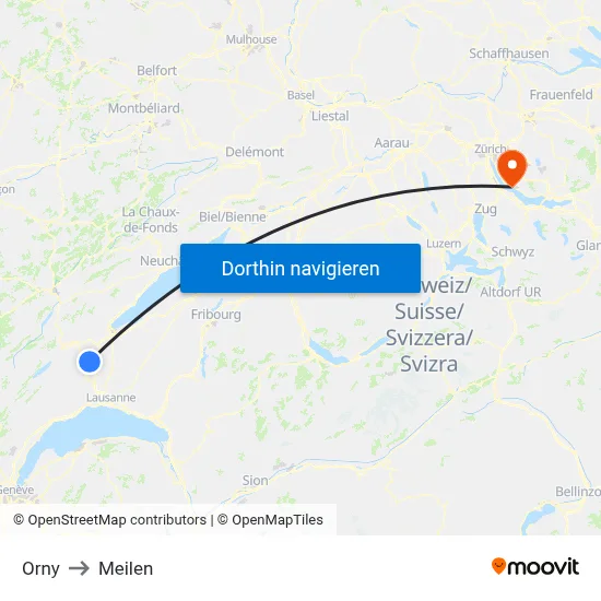 Orny to Meilen map