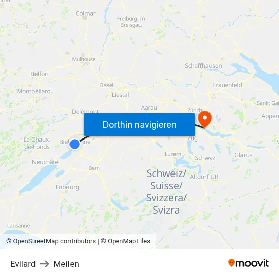 Evilard to Meilen map