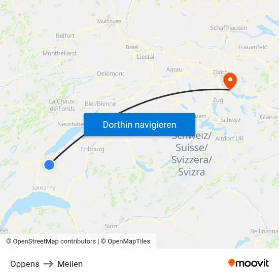 Oppens to Meilen map