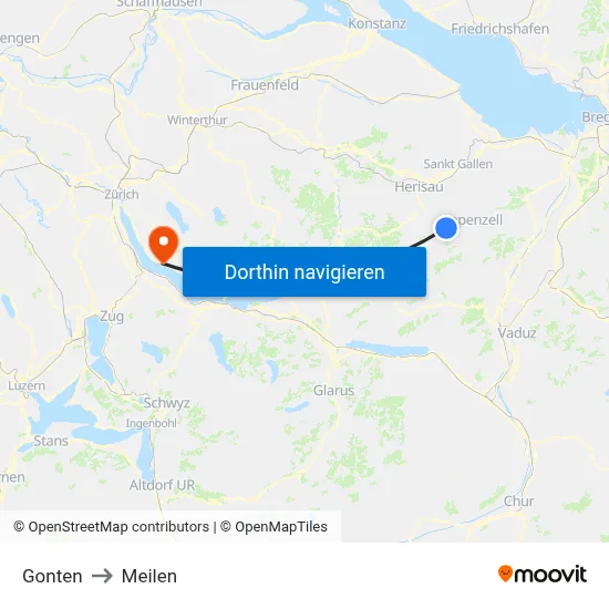 Gonten to Meilen map