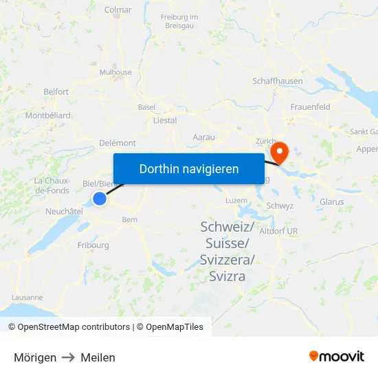 Mörigen to Meilen map
