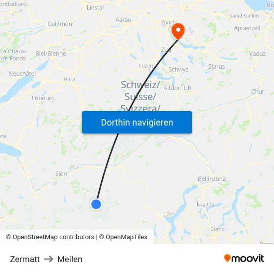 Zermatt to Meilen map