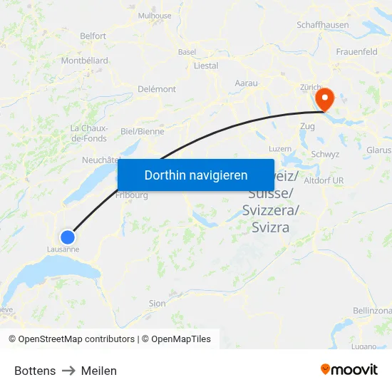 Bottens to Meilen map