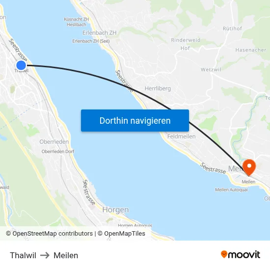 Thalwil to Meilen map