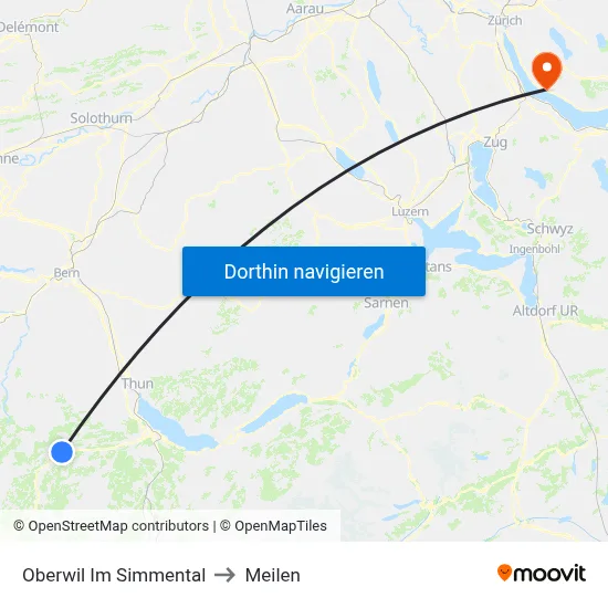 Oberwil Im Simmental to Meilen map
