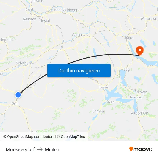 Moosseedorf to Meilen map