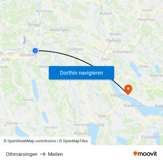 Othmarsingen to Meilen map
