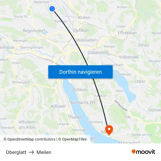 Oberglatt to Meilen map