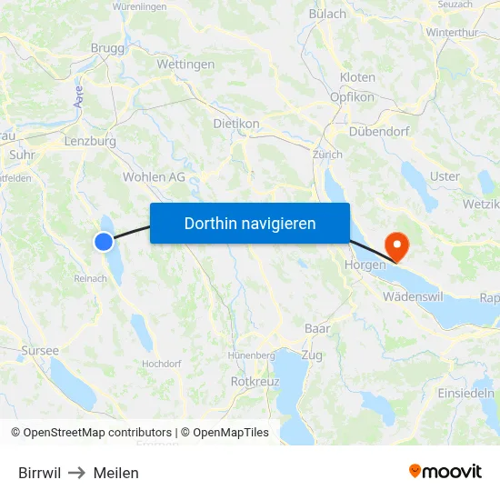 Birrwil to Meilen map
