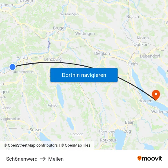 Schönenwerd to Meilen map