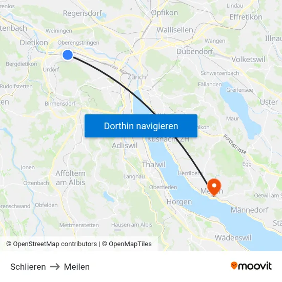 Schlieren to Meilen map