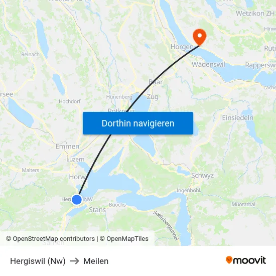 Hergiswil (Nw) to Meilen map