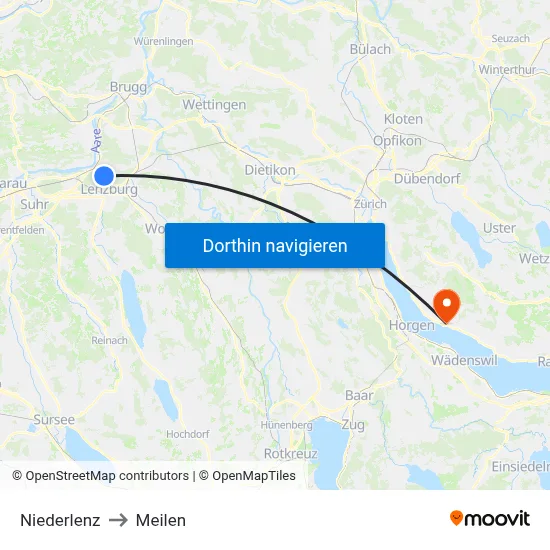 Niederlenz to Meilen map