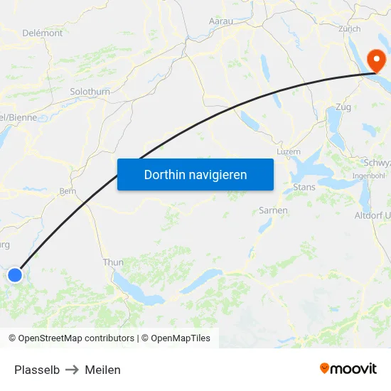Plasselb to Meilen map