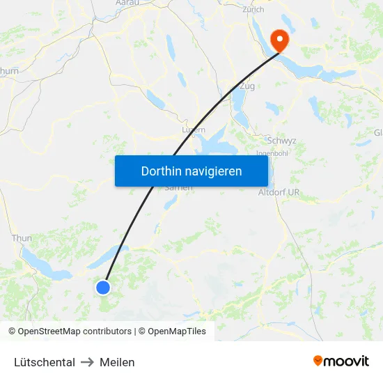 Lütschental to Meilen map