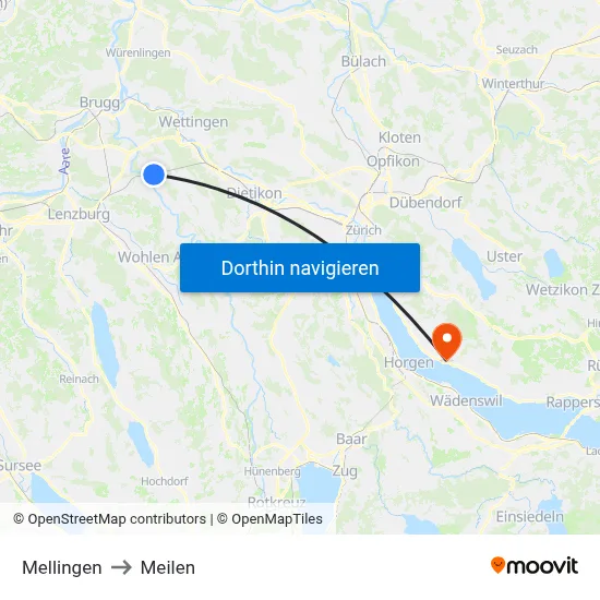 Mellingen to Meilen map