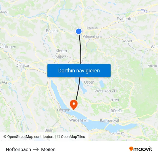 Neftenbach to Meilen map