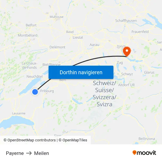 Payerne to Meilen map
