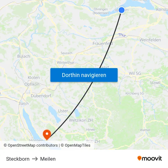 Steckborn to Meilen map