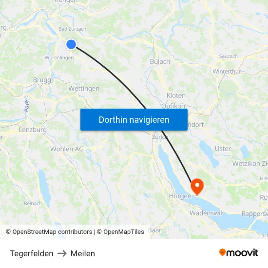 Tegerfelden to Meilen map