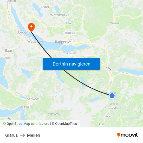Glarus to Meilen map