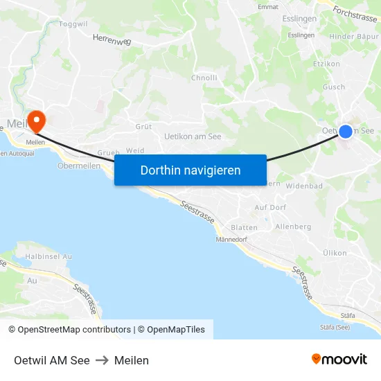 Oetwil AM See to Meilen map