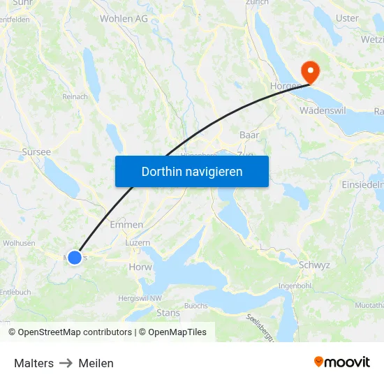 Malters to Meilen map