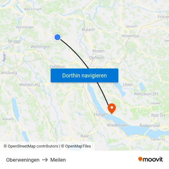 Oberweningen to Meilen map