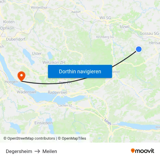 Degersheim to Meilen map