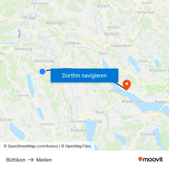 Büttikon to Meilen map