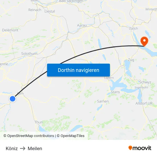 Köniz to Meilen map