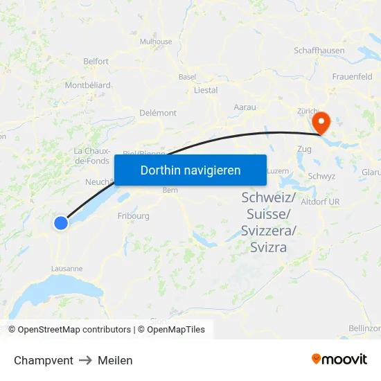 Champvent to Meilen map