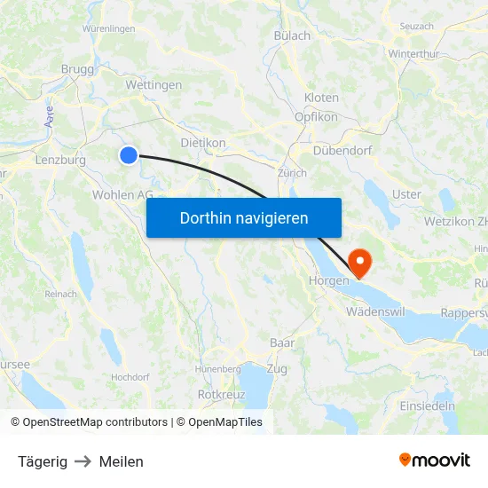 Tägerig to Meilen map