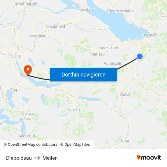 Diepoldsau to Meilen map
