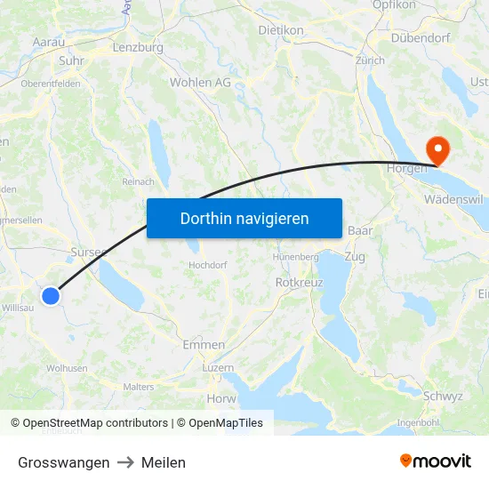 Grosswangen to Meilen map