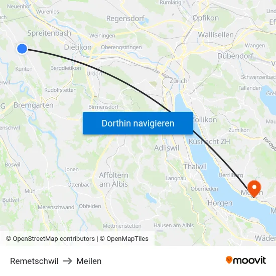 Remetschwil to Meilen map
