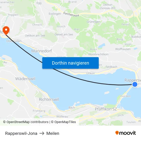 Rapperswil-Jona to Meilen map