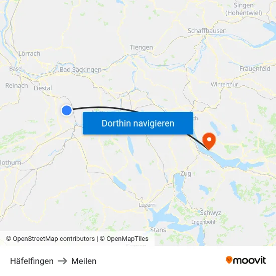 Häfelfingen to Meilen map
